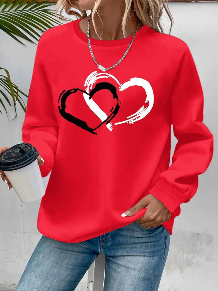 Women's Double Heart Graphic Sweatshirt - Casual & Playful
