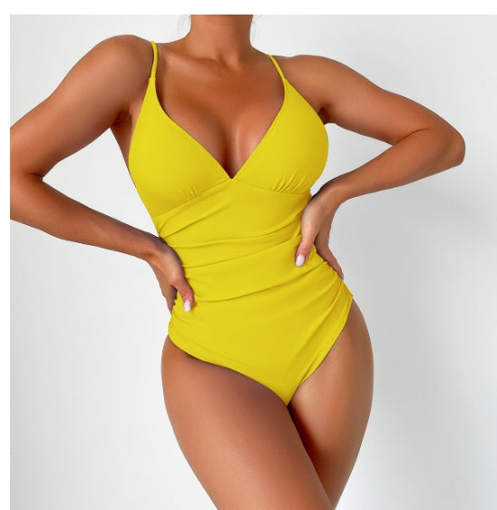 Women's Solid Deep V-Neck Swimsuit - Summer Essential