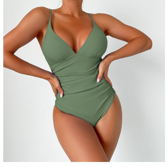 Women's Solid Deep V-Neck Swimsuit - Summer Essential