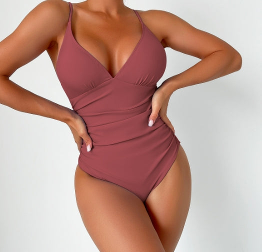 Women's Solid Deep V-Neck Swimsuit - Summer Essential