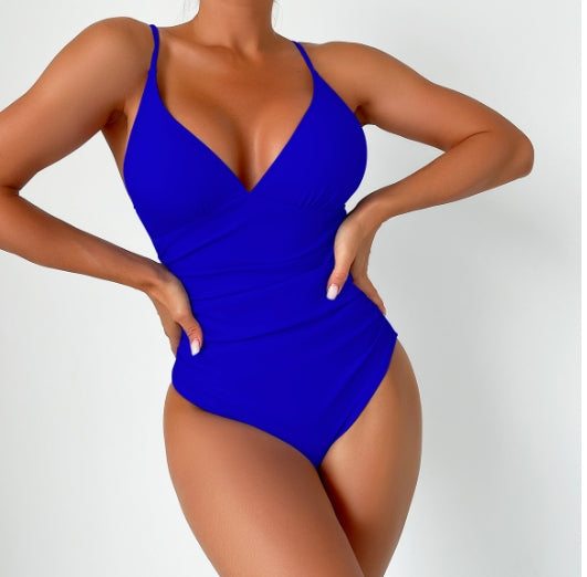 Women's Solid Deep V-Neck Swimsuit - Summer Essential