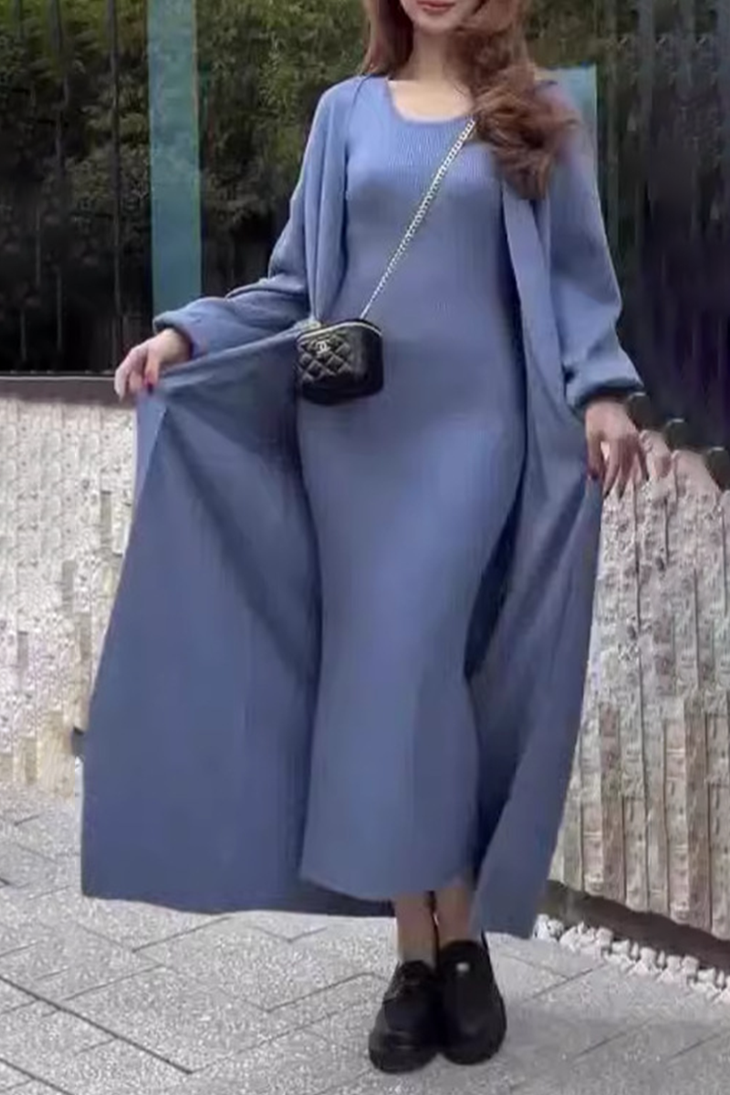 Women's Solid O-Neck Long Sleeve Two-Piece Set - Casual Everyday