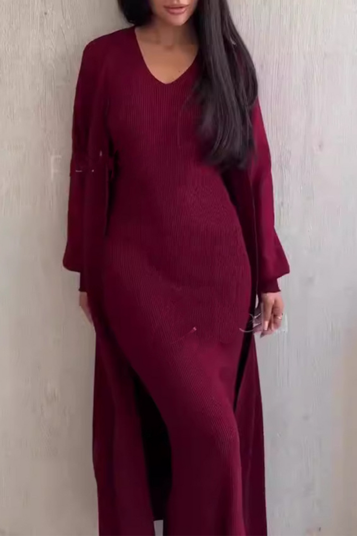 Women's Solid O-Neck Long Sleeve Two-Piece Set - Casual Everyday