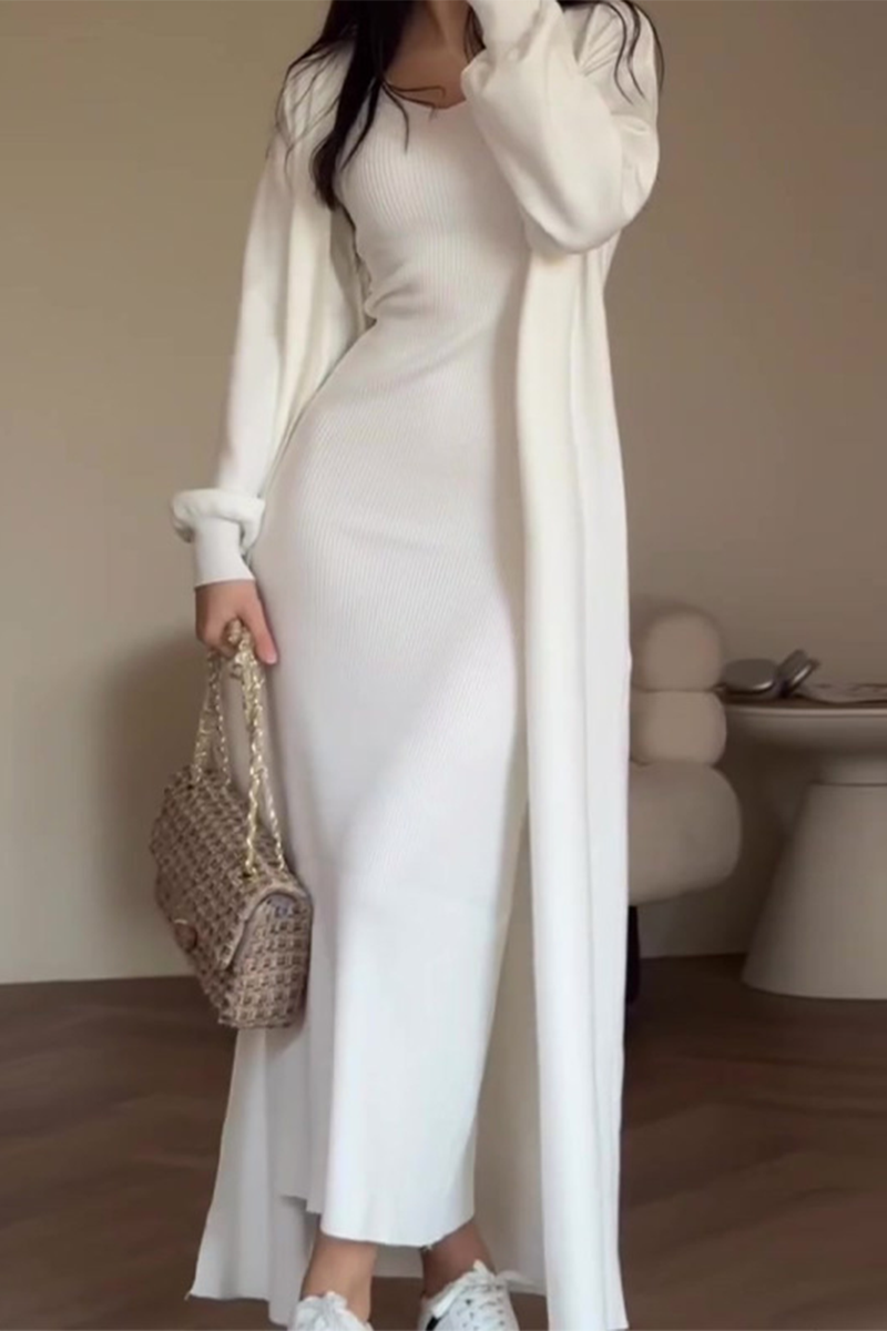 Women's Solid O-Neck Long Sleeve Two-Piece Set - Casual Everyday