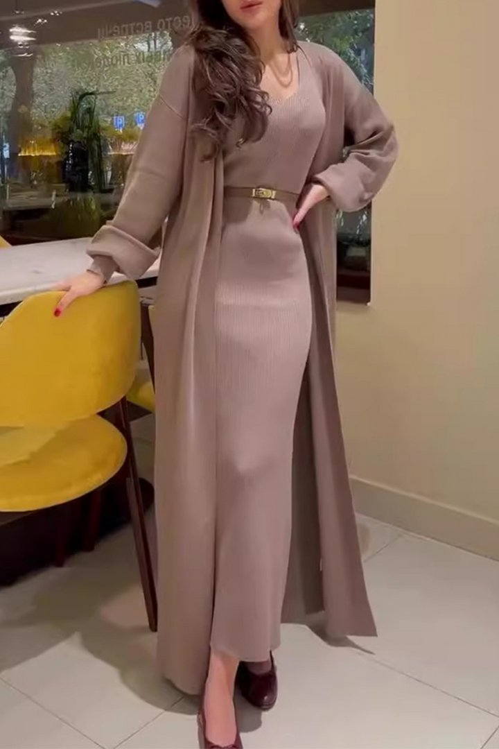 Women's Solid O-Neck Long Sleeve Two-Piece Set - Casual Everyday