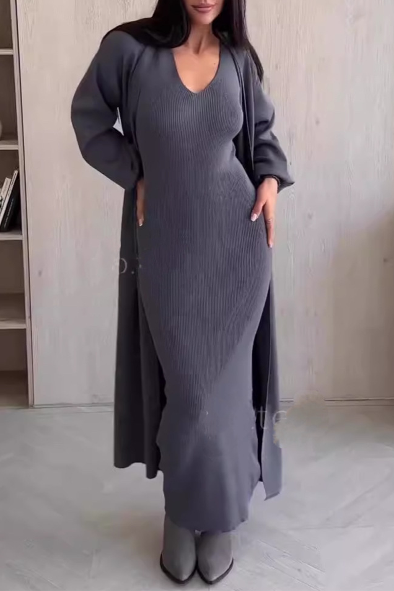 Women's Solid O-Neck Long Sleeve Two-Piece Set - Casual Everyday