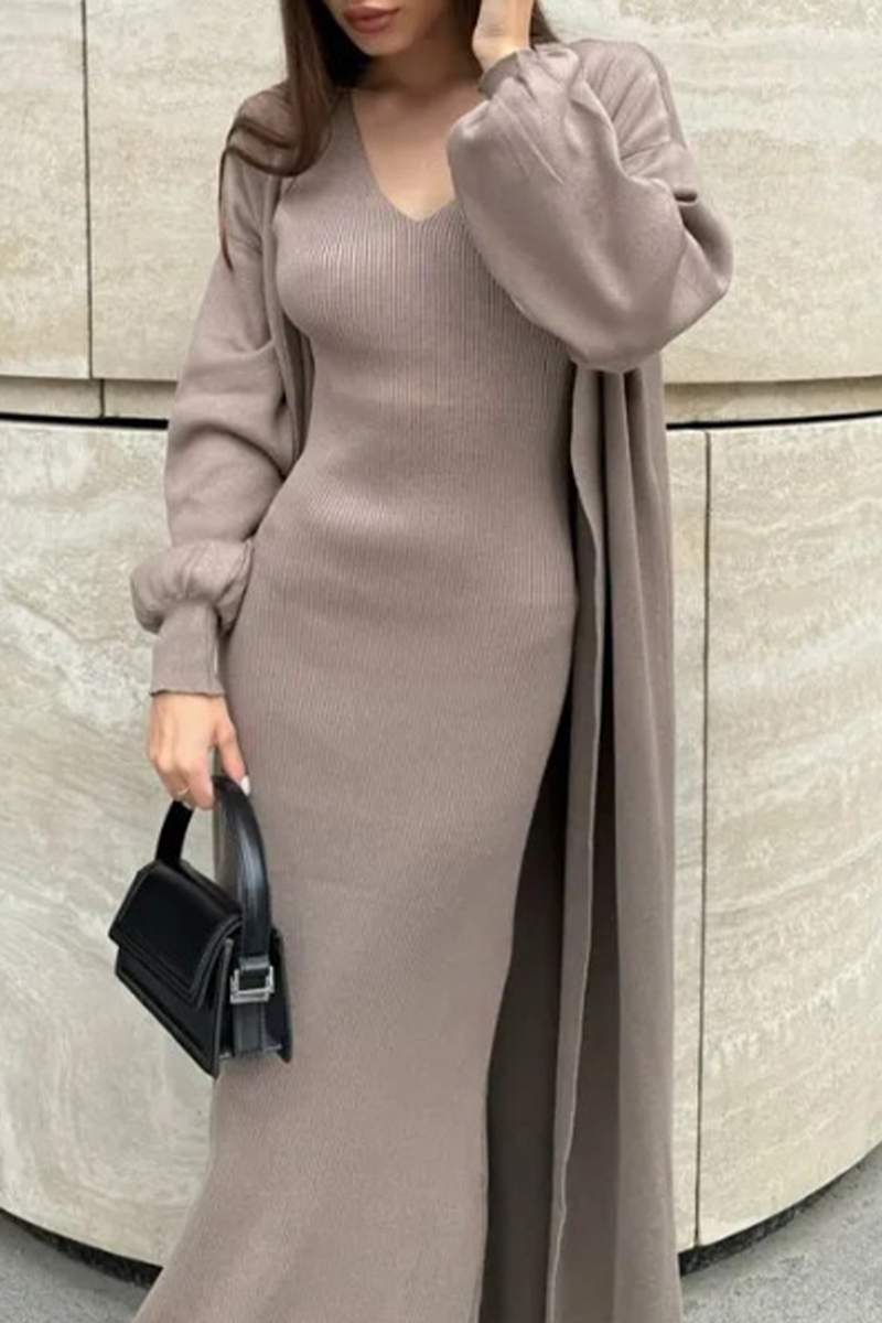Women's Solid O-Neck Long Sleeve Two-Piece Set - Casual Everyday