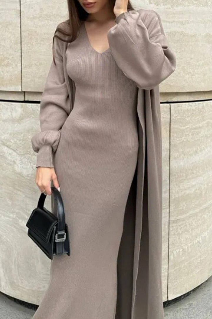 Women's Solid O-Neck Long Sleeve Two-Piece Set - Casual Everyday