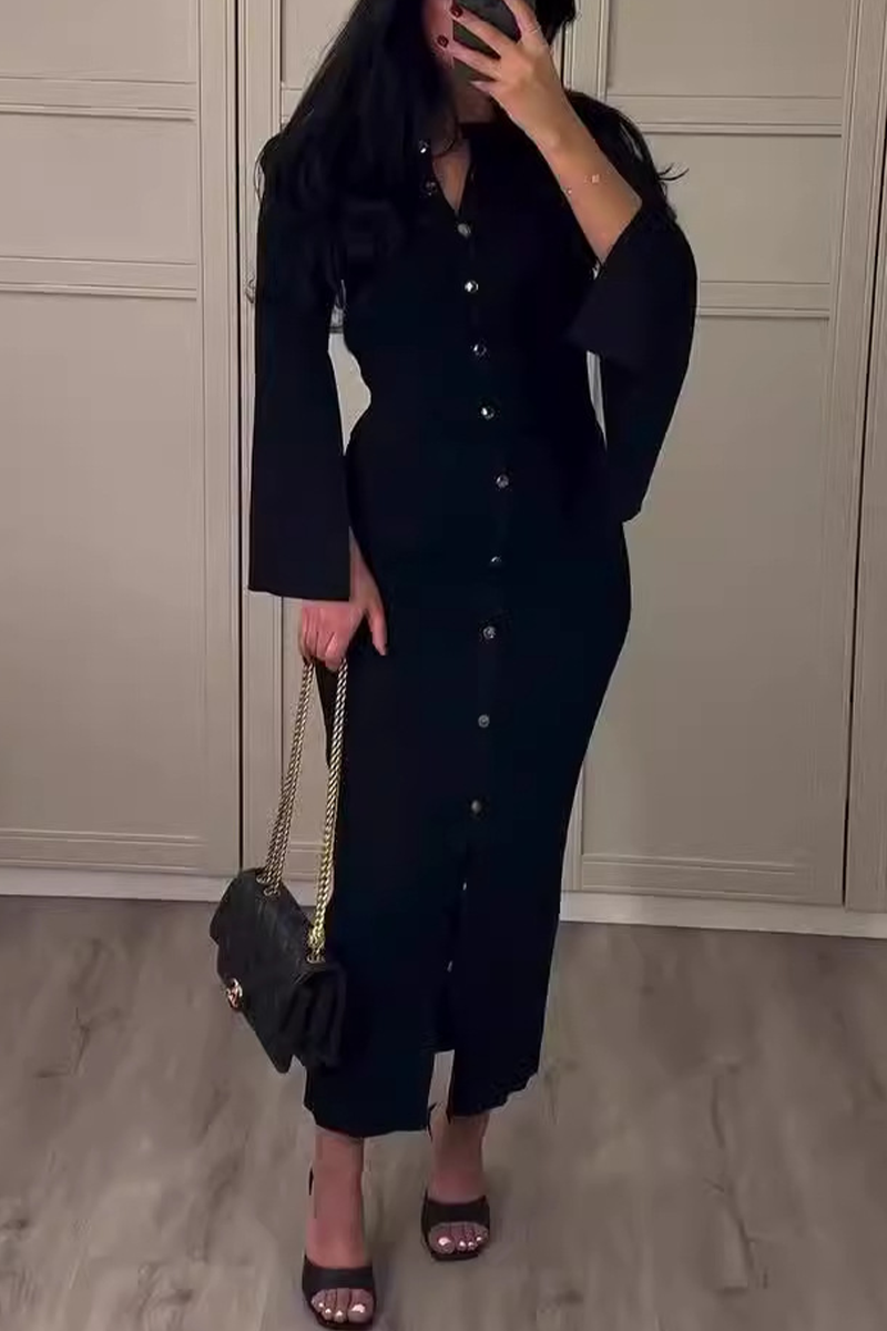 Women's Elegant Buckle O-Neck Long Sleeve Two-Piece Set - Polished