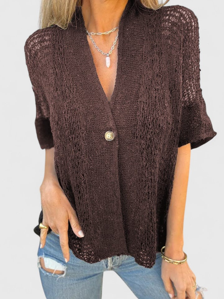 Women's Calista Knit Shirt – Breezy Open-Stitch Top for Layering