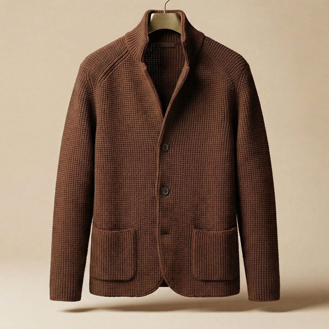 Men's Knit Cardigan – Button-Front Tailored Layering Jumper