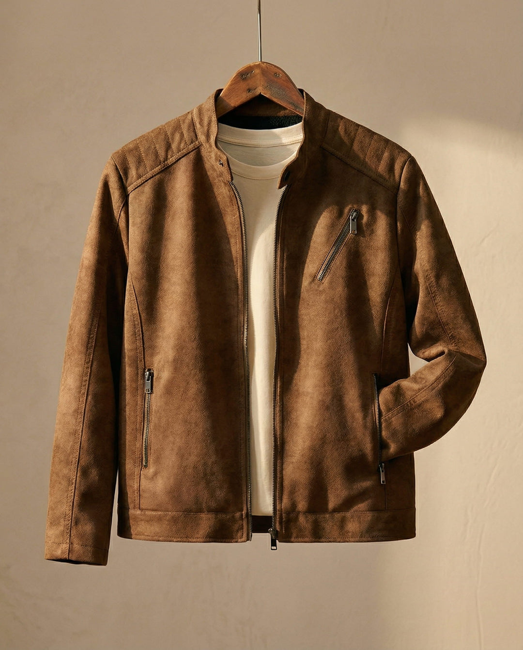 Men's Suede Jacket – Zip-Front Tailored Layering Jacket