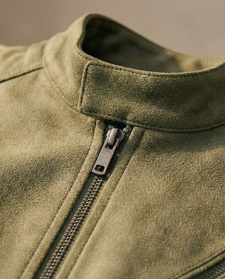 Men's Suede Jacket – Zip-Front Tailored Layering Jacket