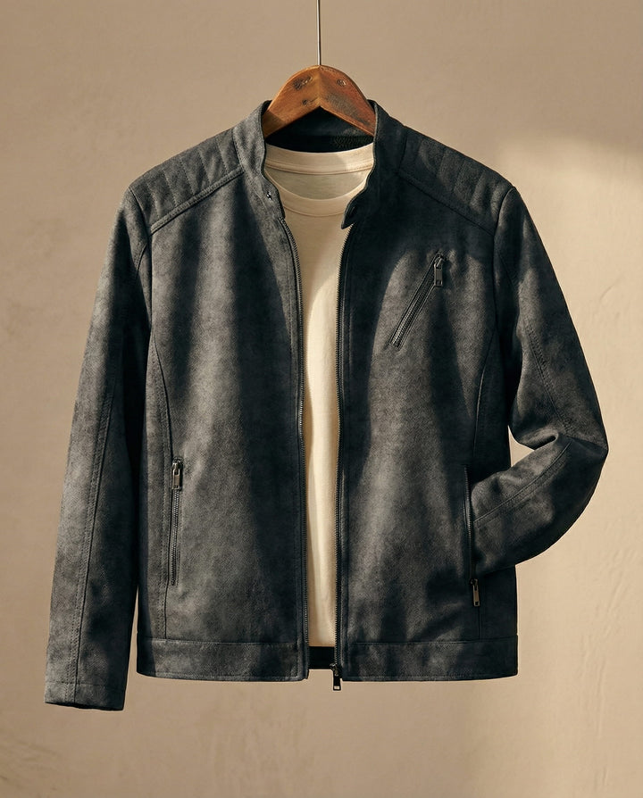 Men's Suede Jacket – Zip-Front Tailored Layering Jacket