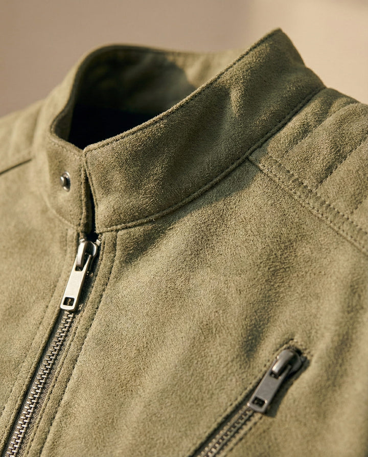 Men's Suede Jacket – Zip-Front Tailored Layering Jacket