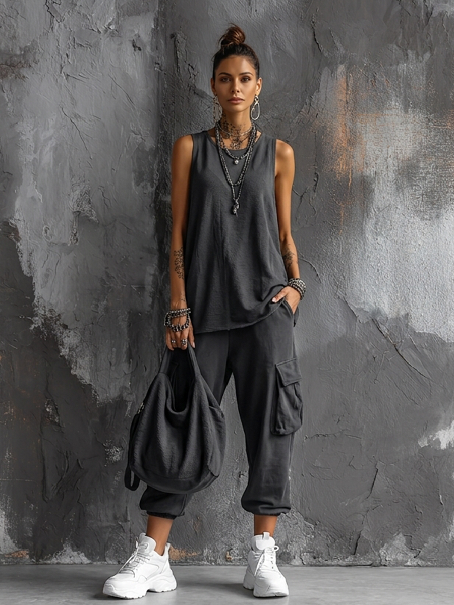 Women's Cotton-Blend Casual Two-Piece Set - Everyday Comfort