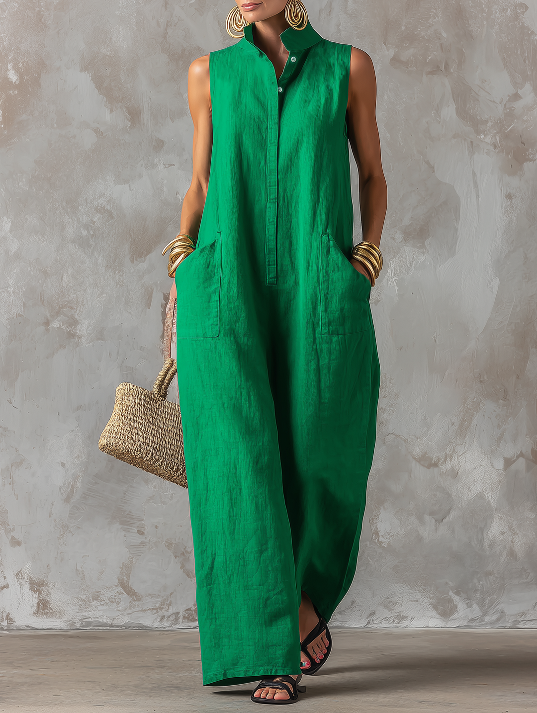 Women's Minimalist Linen Jumpsuit - Effortless Warm-Weather Chic
