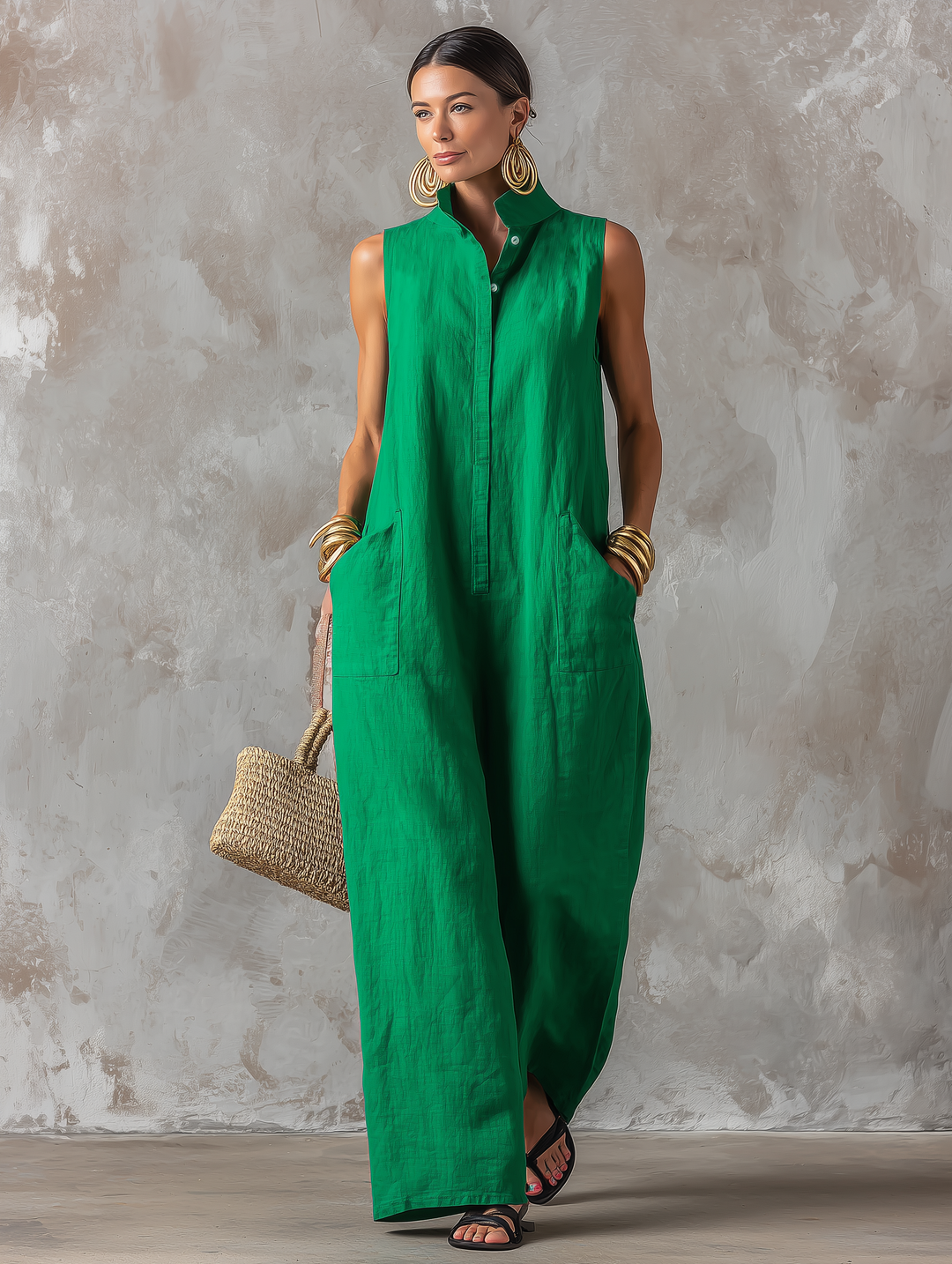 Women's Minimalist Linen Jumpsuit - Effortless Warm-Weather Chic