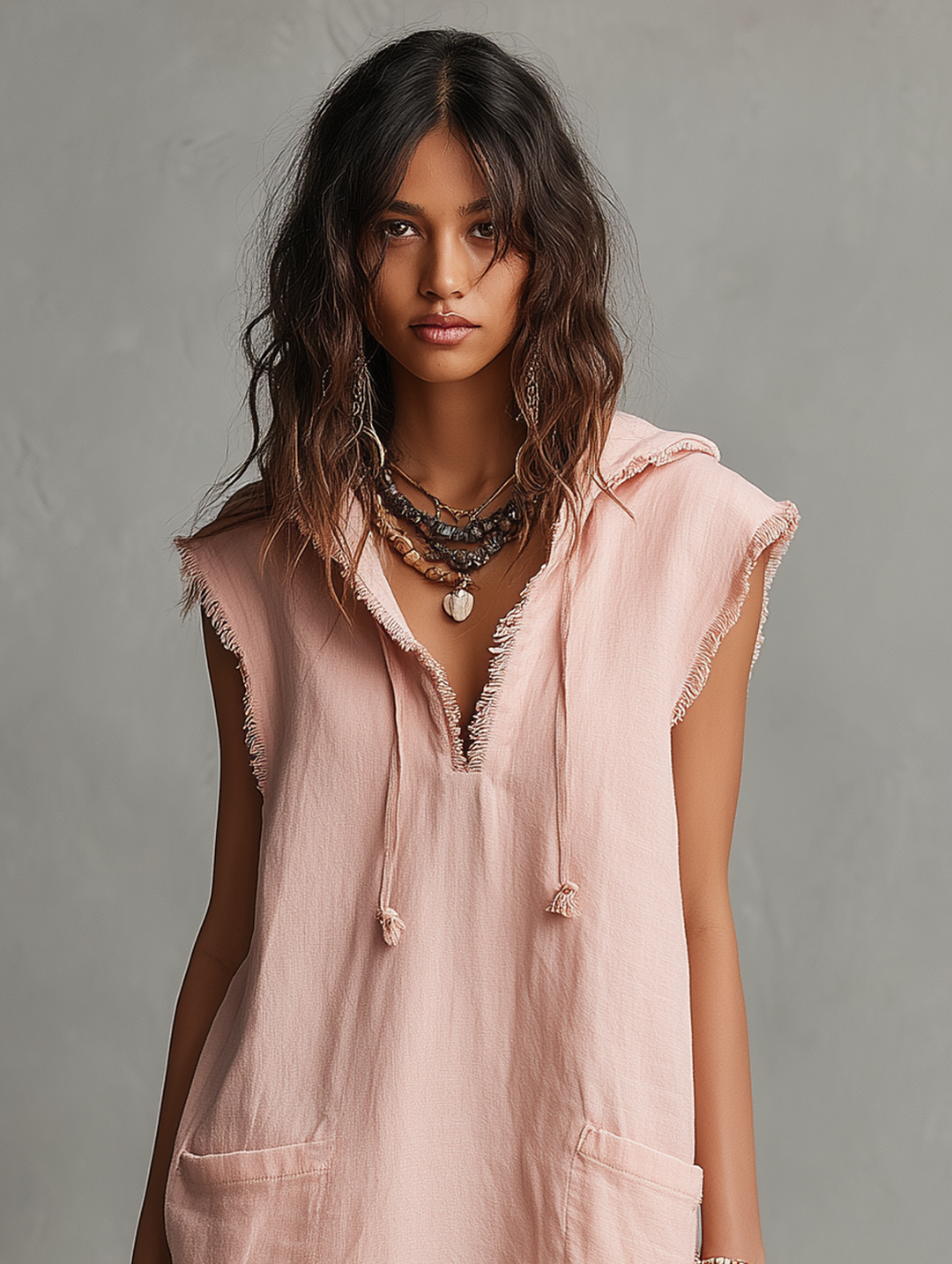Women's Minimalist Linen Blend Mini Dress with Hood