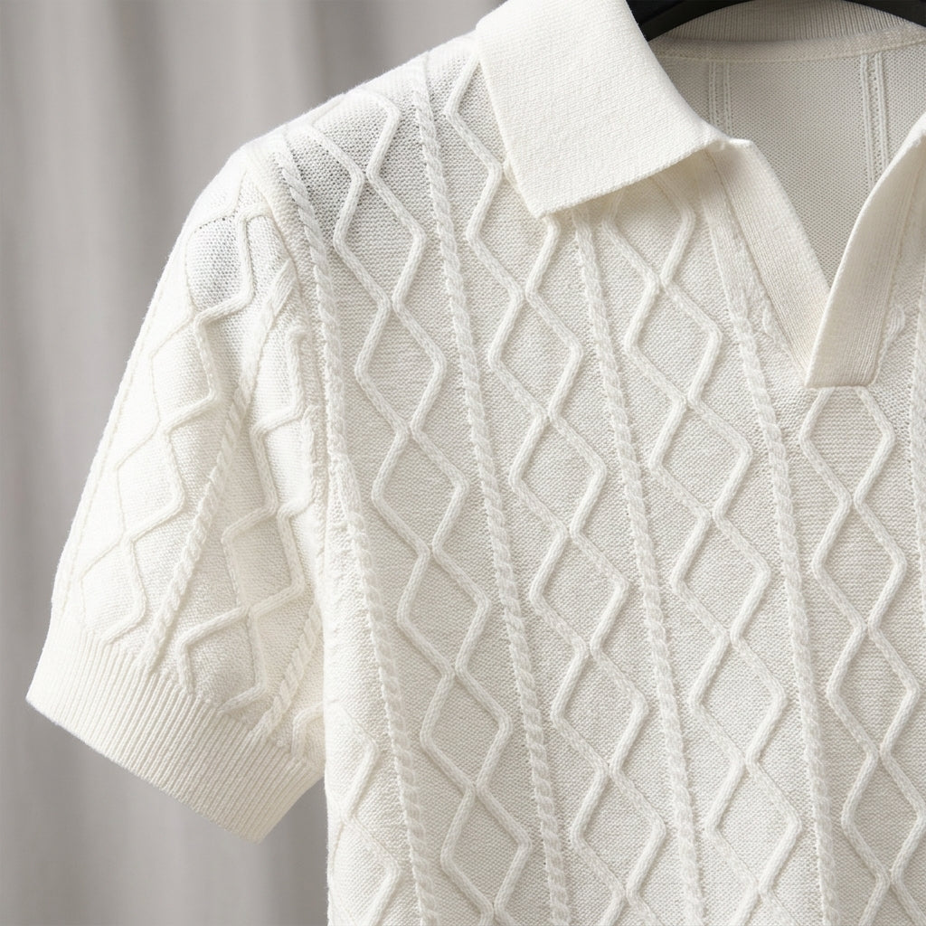 Men's Textured Knit Polo Shirt – Smart-Casual Short Sleeve
