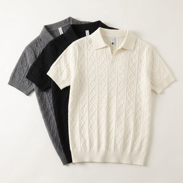 Men's Textured Knit Polo Shirt – Smart-Casual Short Sleeve