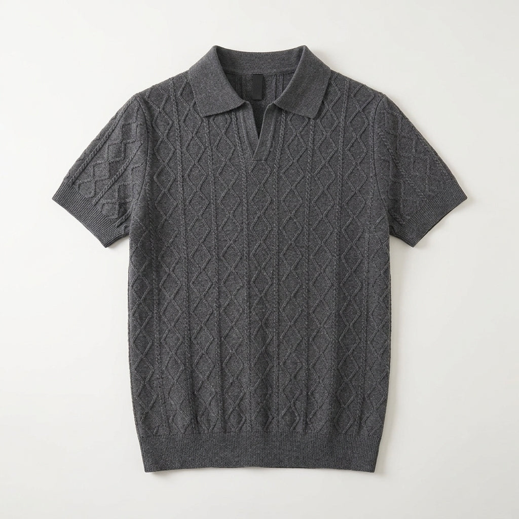 Men's Textured Knit Polo Shirt – Smart-Casual Short Sleeve