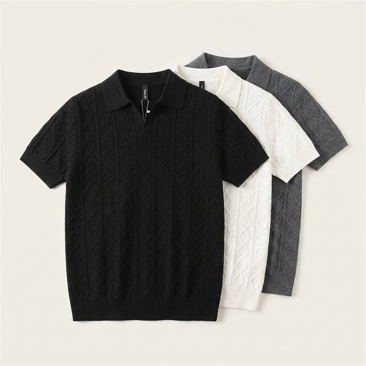 Men's Textured Knit Polo Shirt – Smart-Casual Short Sleeve