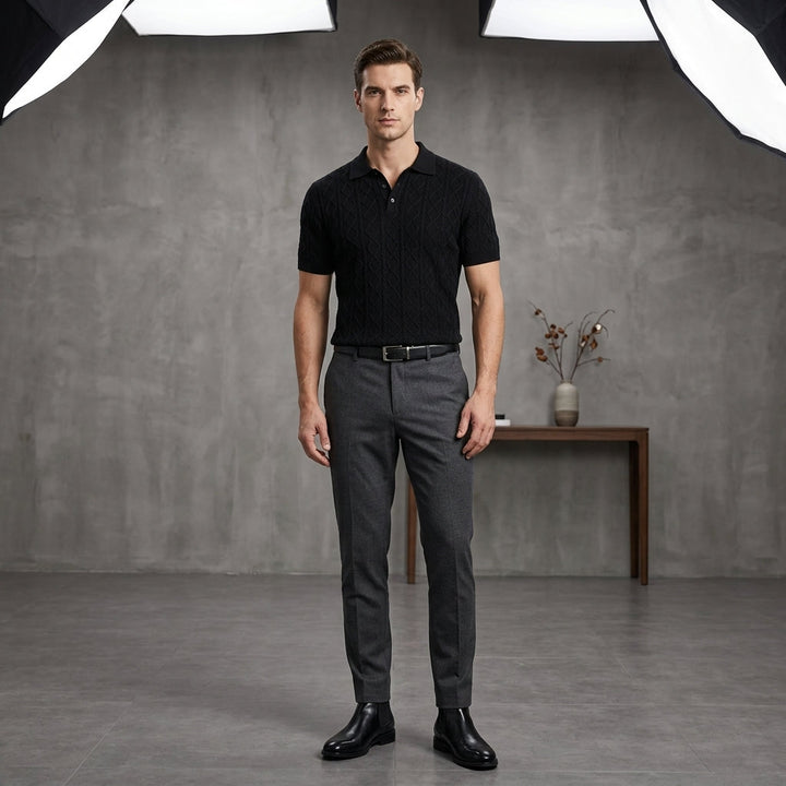 Men's Textured Knit Polo Shirt – Smart-Casual Short Sleeve