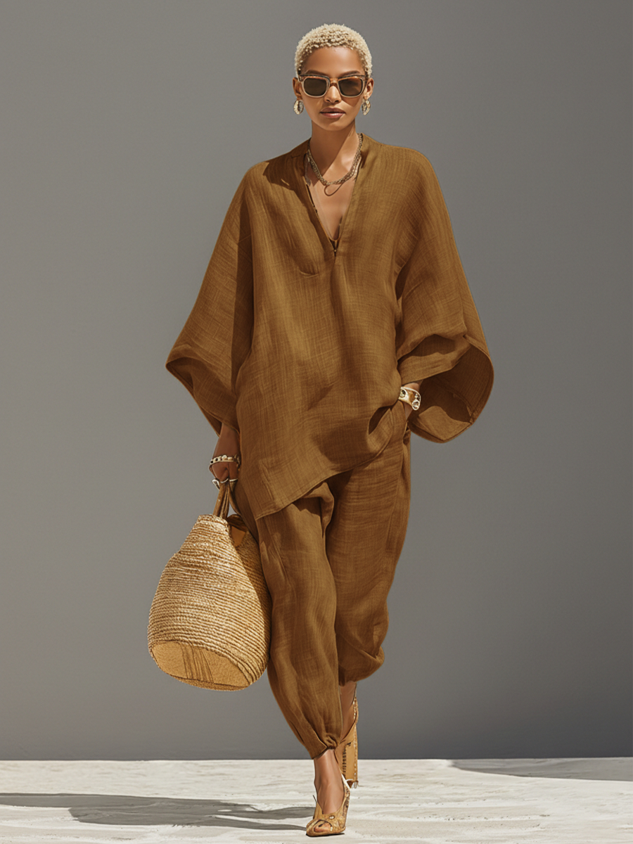Women's Linen Asymmetrical Set - Effortless Everyday Look