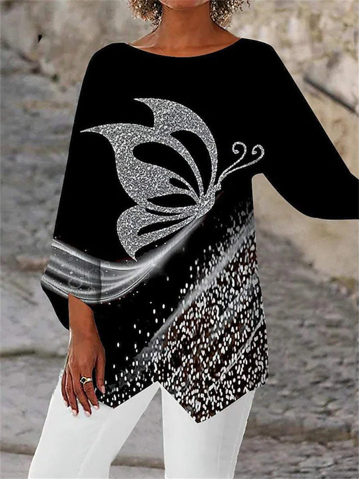 Women's Sparkling Butterfly Tunic Top - Glamorous Everyday Style