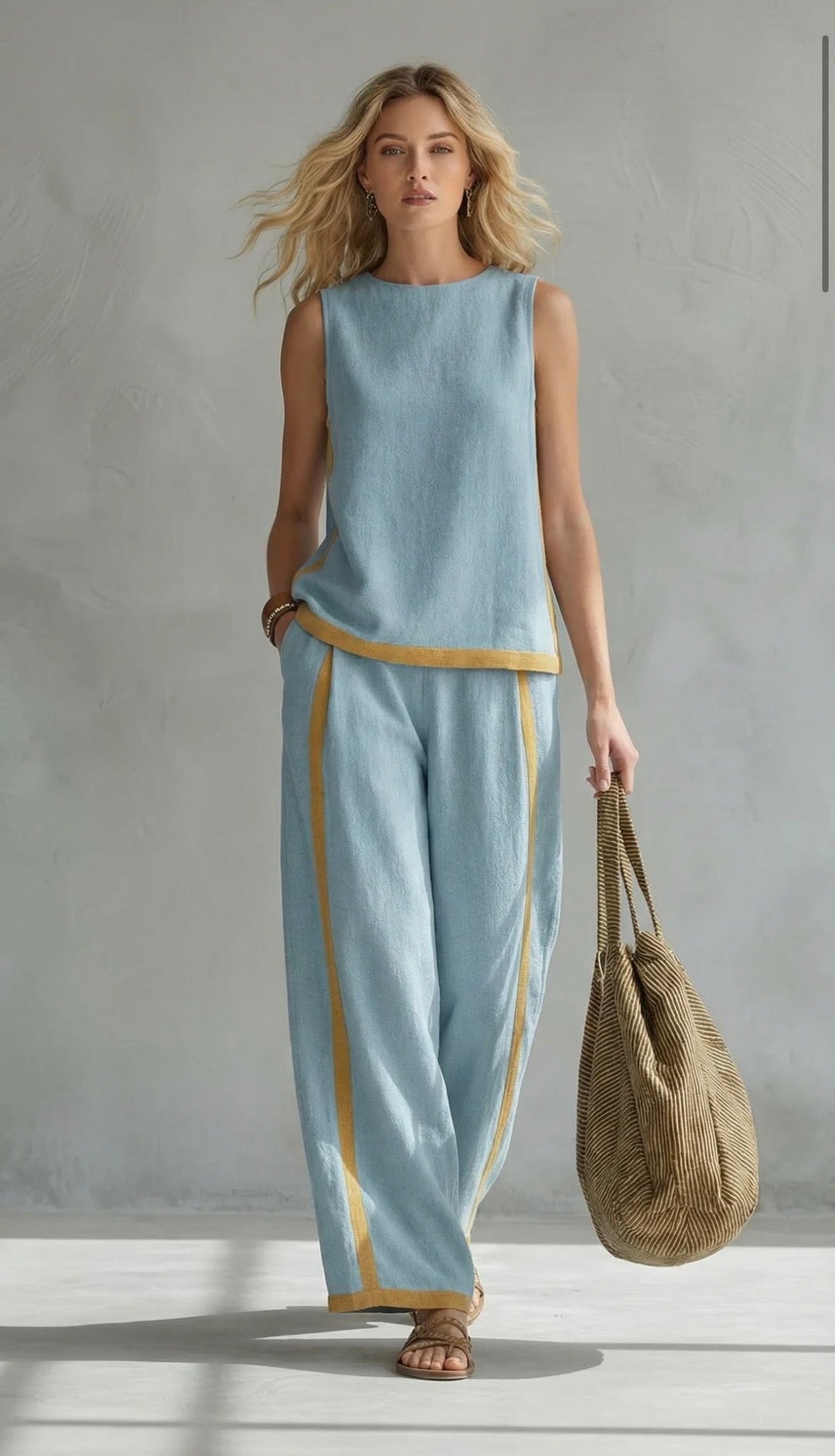 Women's Cotton-Linen Two-Piece Set - Elegant & Versatile