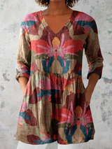 Women's V-Neck Longline Top with Pockets – Long Sleeve
