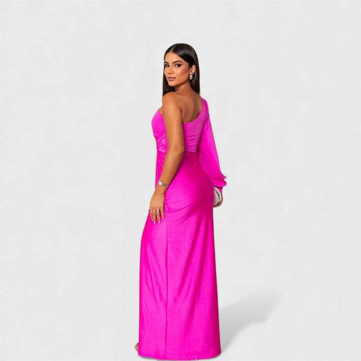 Women's Satin Asymmetric One-Shoulder Maxi Dress - Evening Elegance