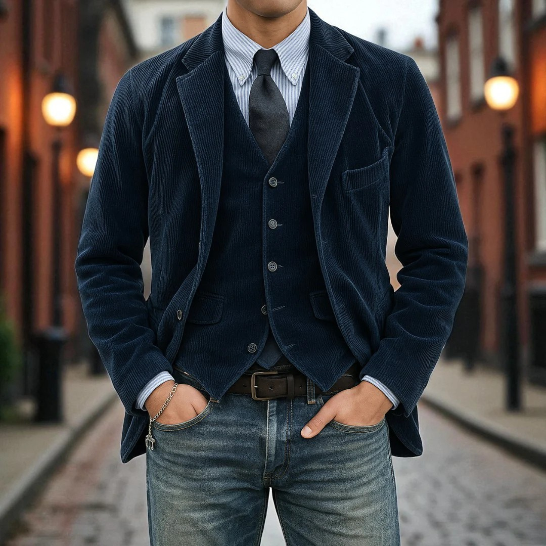 Men's Corduroy Blazer & Waistcoat Set – Two-Piece Tailored Co-ord