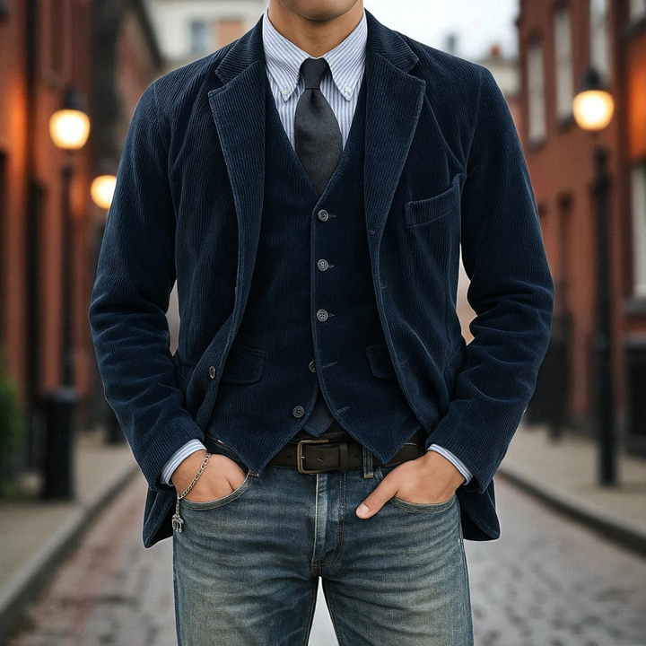 Men's Corduroy Blazer & Waistcoat Set – Two-Piece Tailored Co-ord