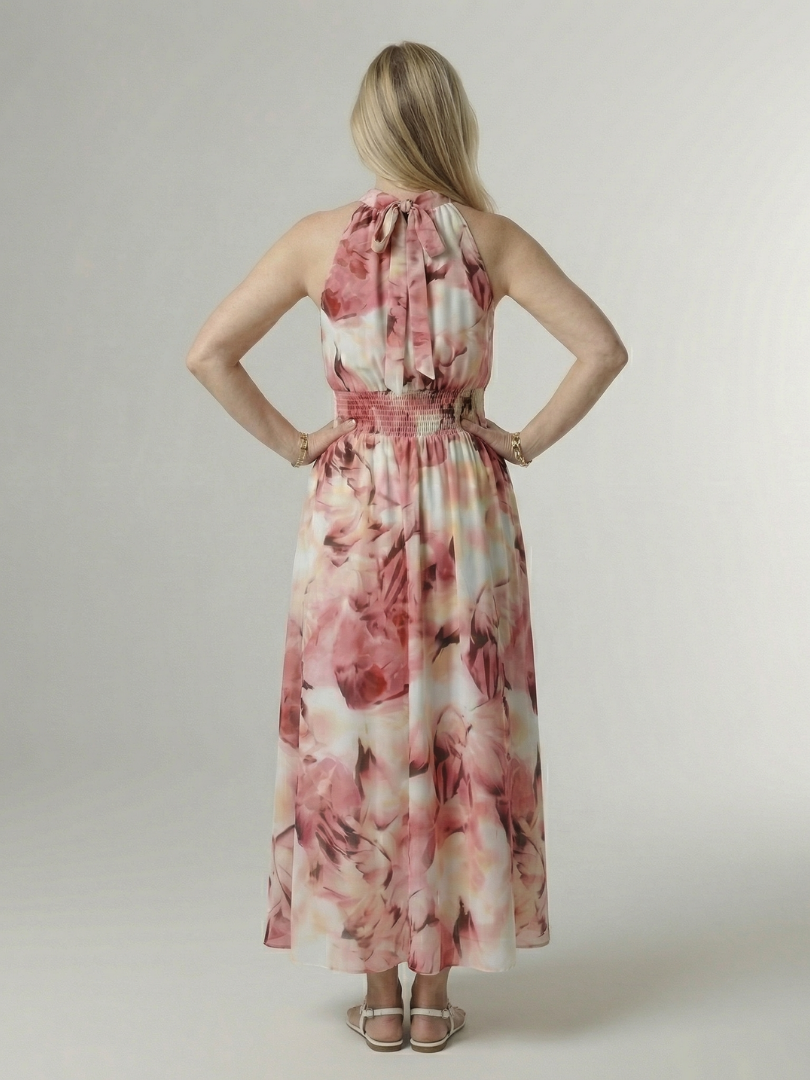 Women's Gathered Halter Midi Dress - Effortless Everyday