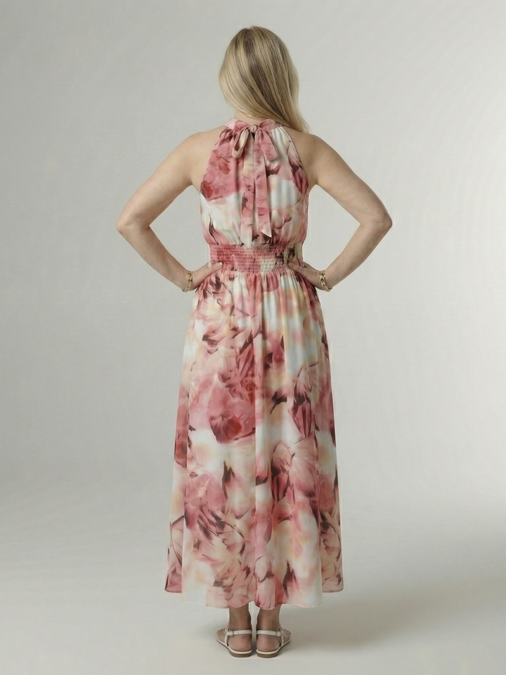 Women's Gathered Halter Midi Dress - Effortless Everyday