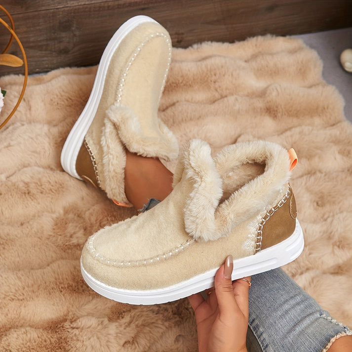 Women's Leather Plush-Lined Boots - Cozy Comfort All Day