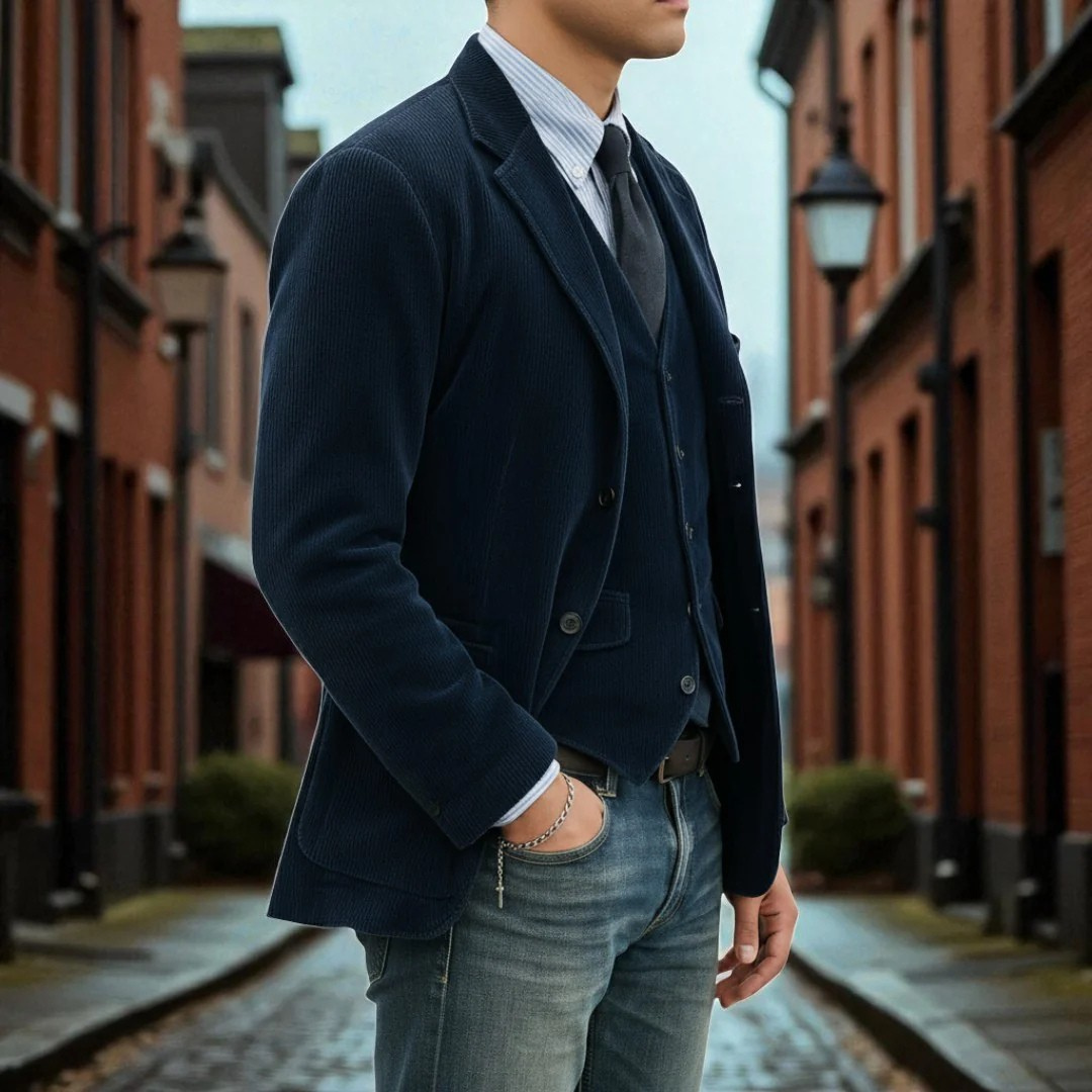 Men's Corduroy Blazer & Waistcoat Set – Two-Piece Tailored Co-ord