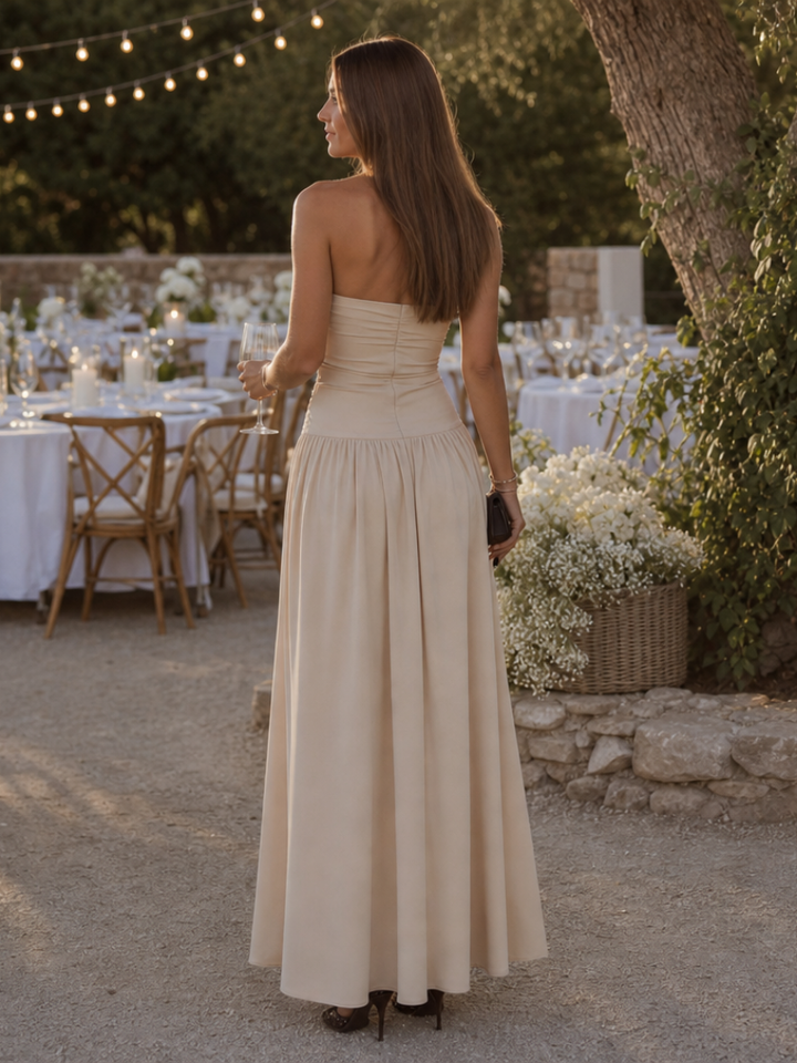 Women's Strapless Ruched Bodice Midi Dress - Effortless Elegance