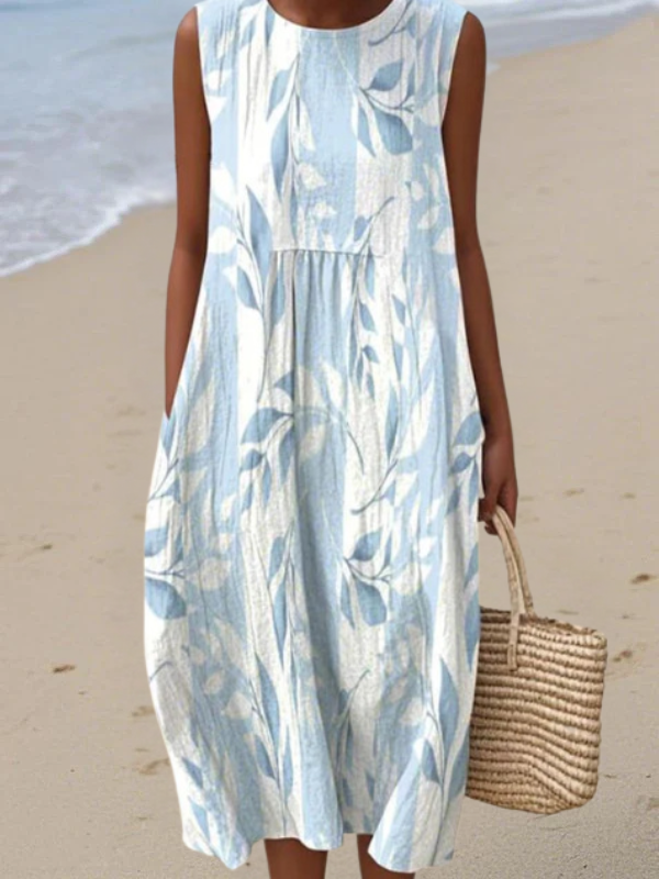 Women's Ivy Leaf Print Midi Dress - Flattering All-Day Comfort