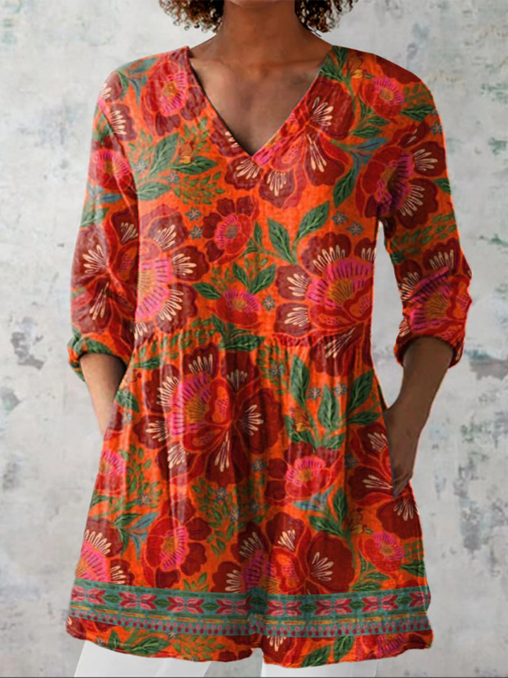 Women's V-Neck Longline Shirt with Pockets - Everyday Elegance