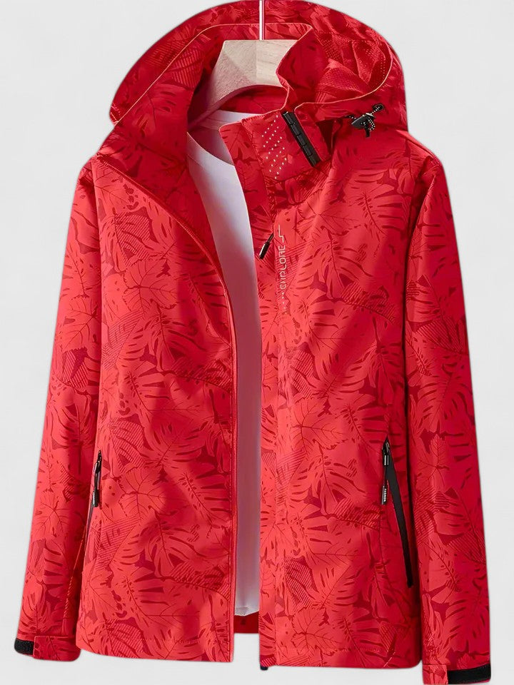 Women's Leaf Print Hooded Jacket - Lightweight & Versatile