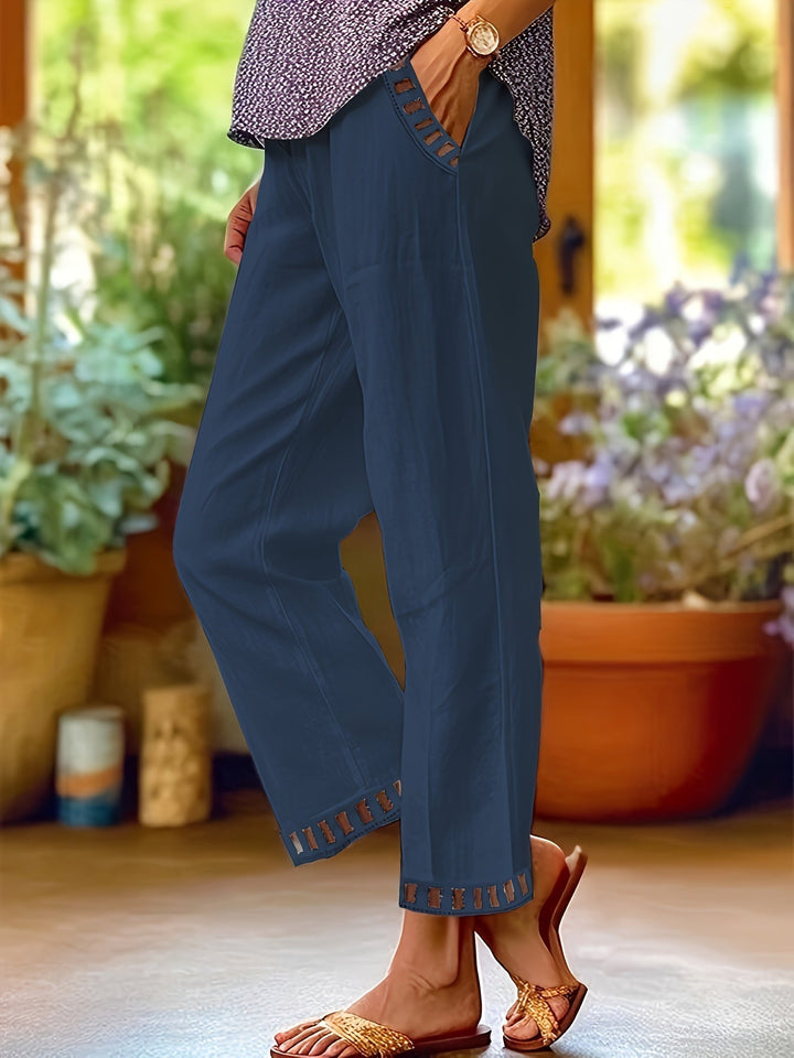 Women's Relaxed Contrast Trim Cropped Pants - Breezy Spring Style