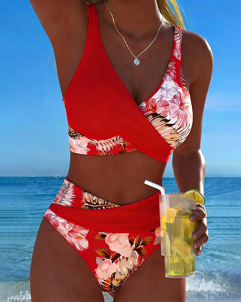 Women's Floral Wrap Bikini Set - Soft Feminine Charm