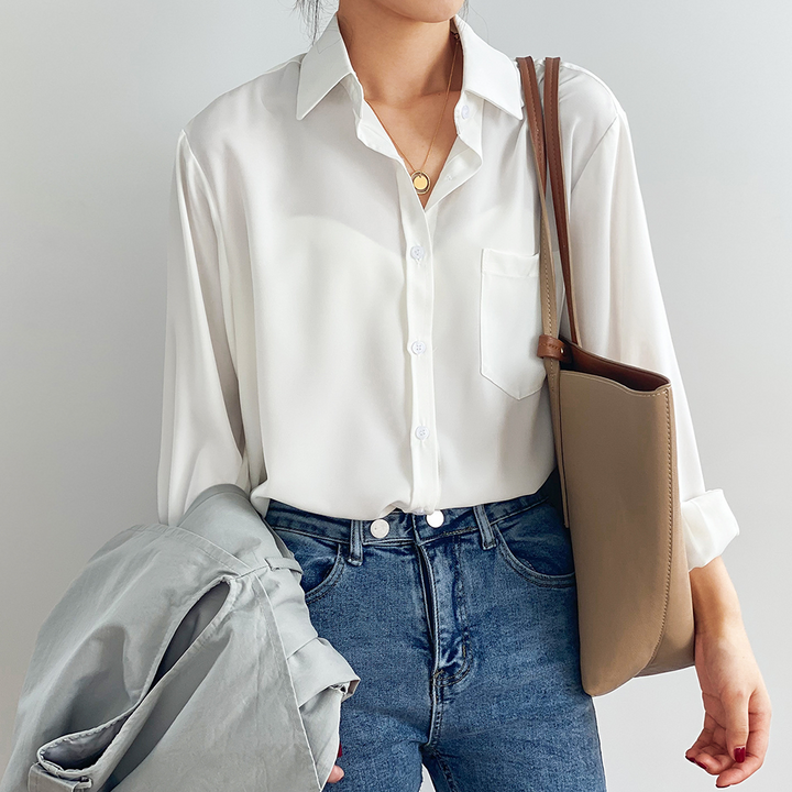Women's Satin Blouse – Elegant High-Low Hem for Work to Evening