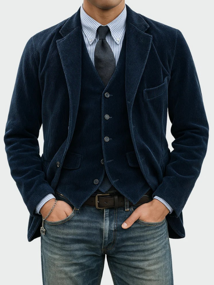 Men's Corduroy Blazer & Waistcoat Set – Two-Piece Tailored Co-ord