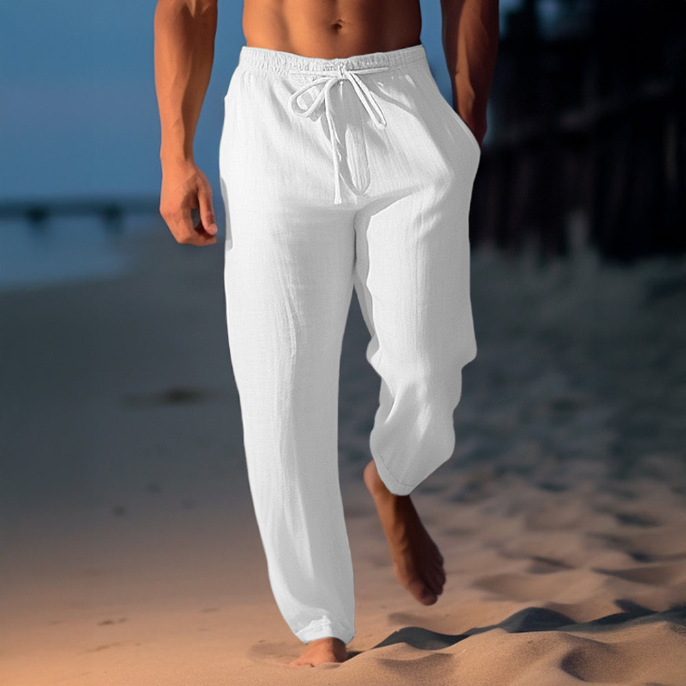 Men's Linen Blend Drawstring Trousers – Relaxed Summer Fit
