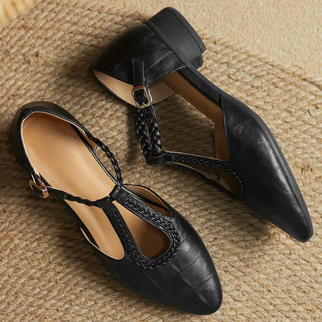 Women's Leather Braided T-Strap Sandals - Elegant Everyday Style