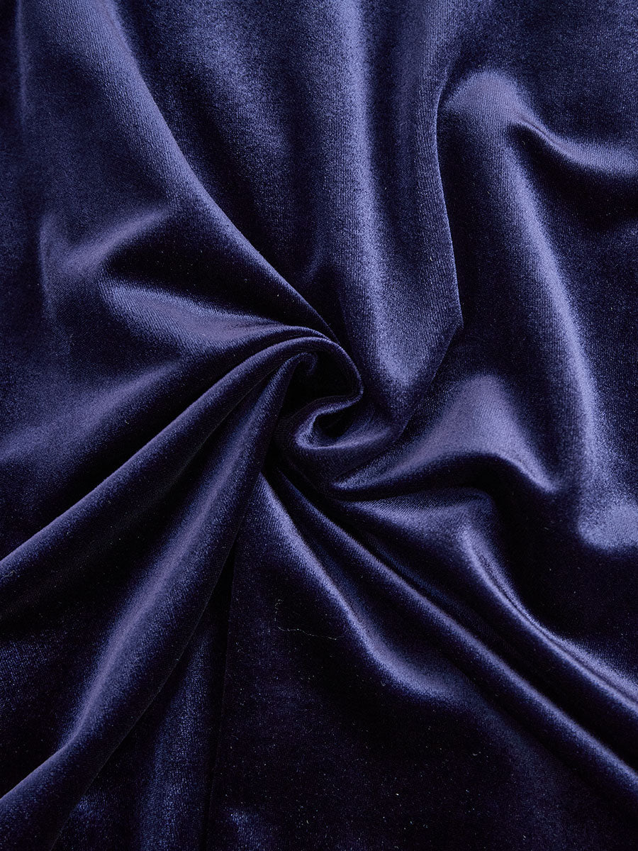Women's Navy Blue Velvet Long-Sleeve Midi Dress - Evening Elegance